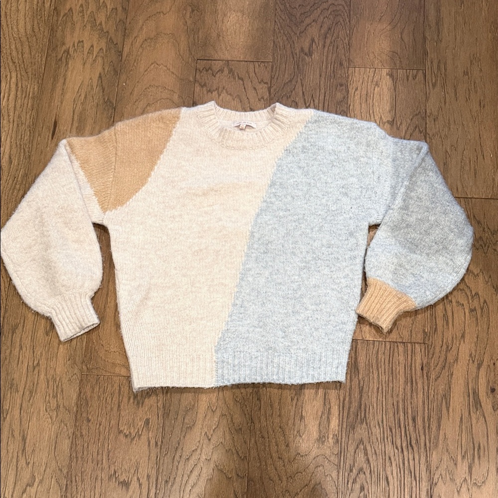 Colorblock Sweater - Cream, Tan, and Gray size XS